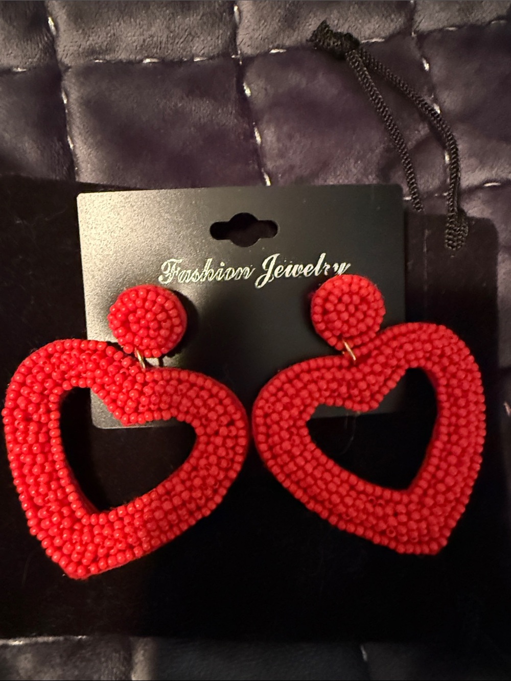 Fashion Jewelry Red Beaded Open Heart Drop Earrings